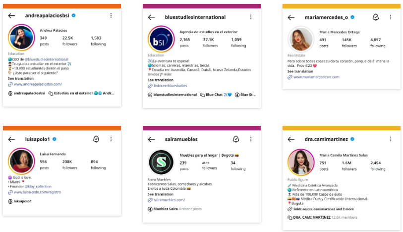 Perfiles de clientes de AleBrain Studio en Instagram