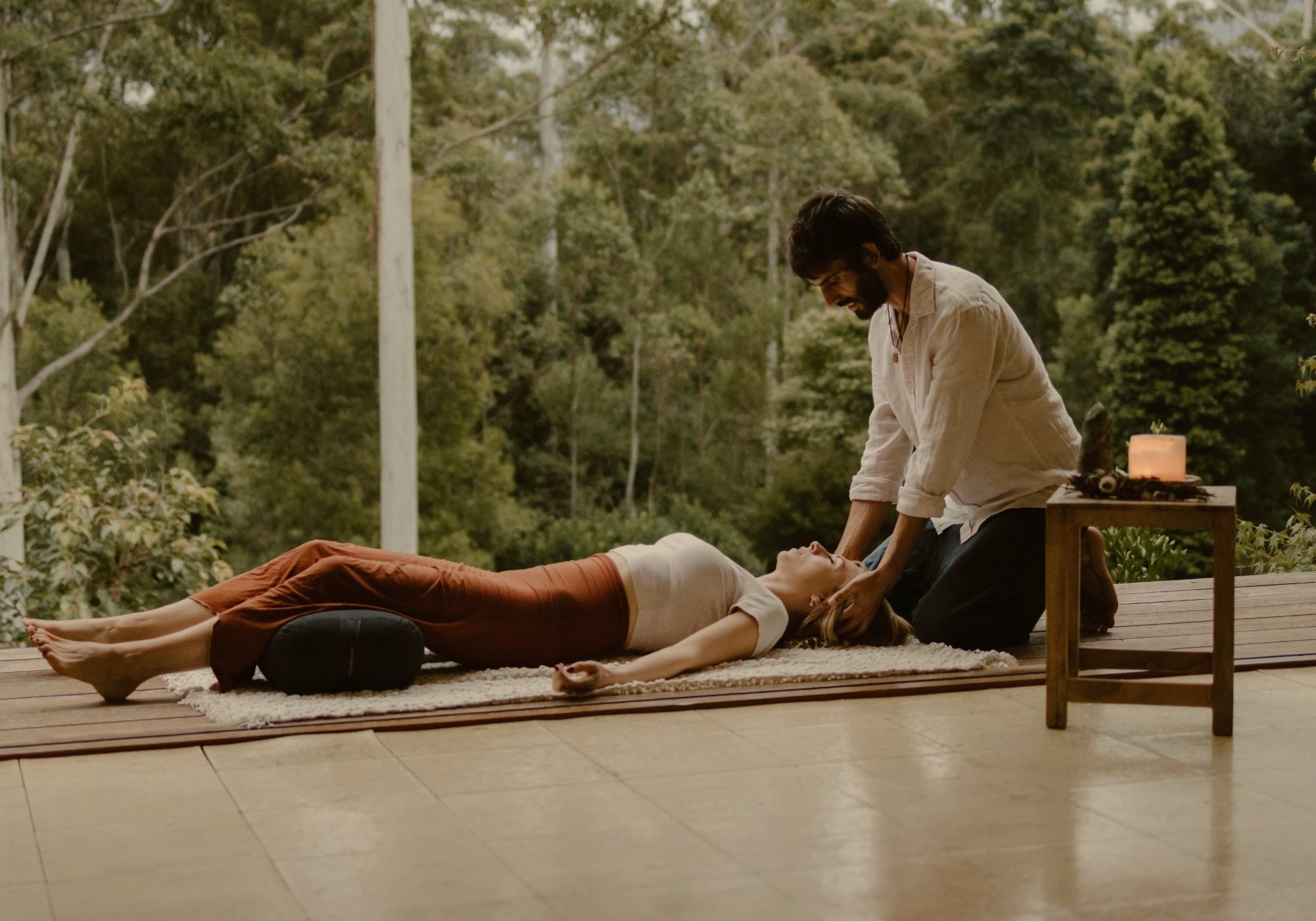 Marius facilitating a hands-on breathwork session