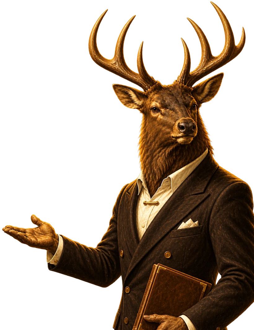 Maverick &mdash; an illustrated bull elk, presenting