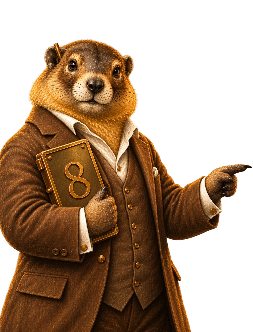 Tally &mdash; an illustrated marmot indicating the number eight