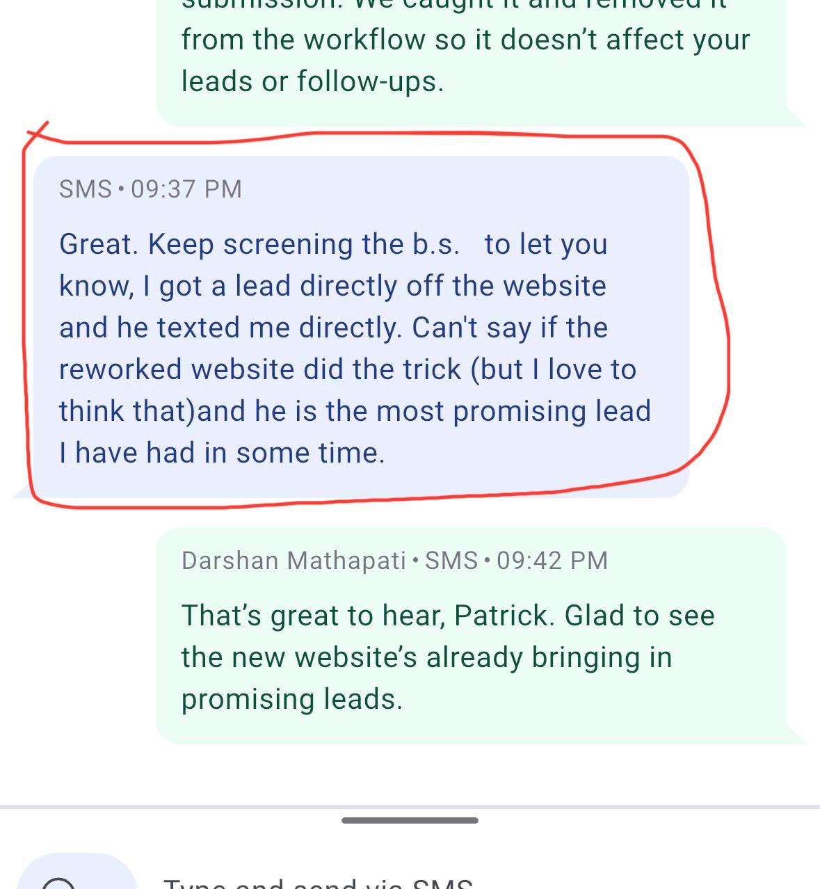 Client lead feedback