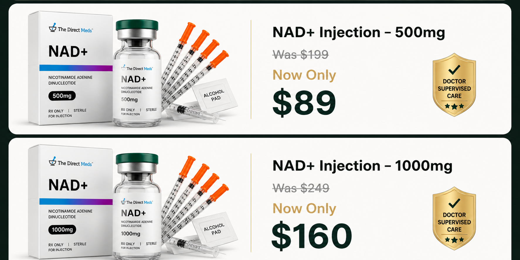NAD+ Injection Pricing — 500mg and 1000mg options