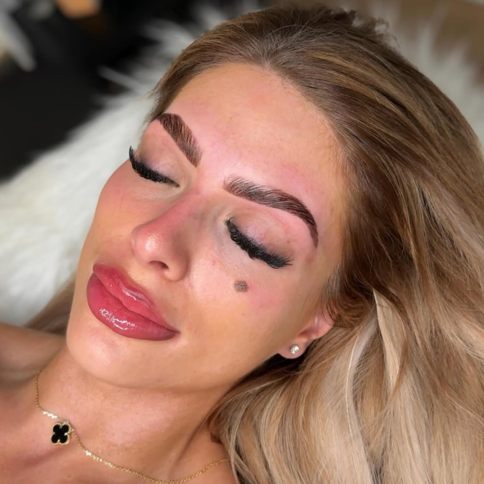 Eyebrow and lip cosmetic tattoo result