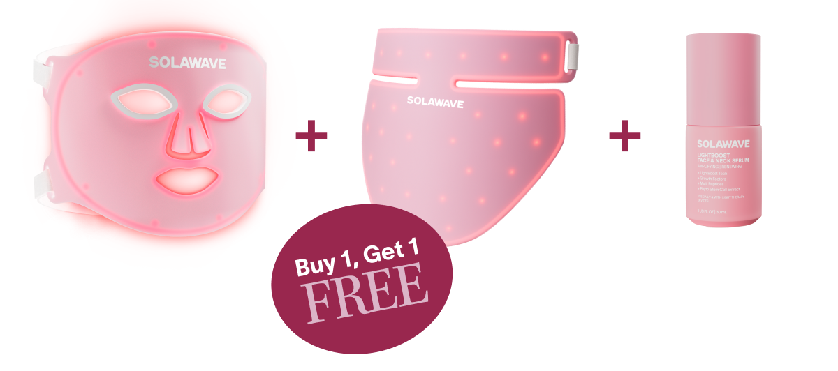 Solawave bundle including face mask, neck and chest mask, and serum