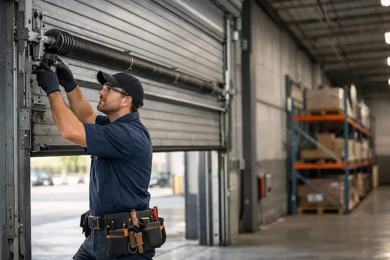 Commercial overhead door repair in Atlanta warehouse facility