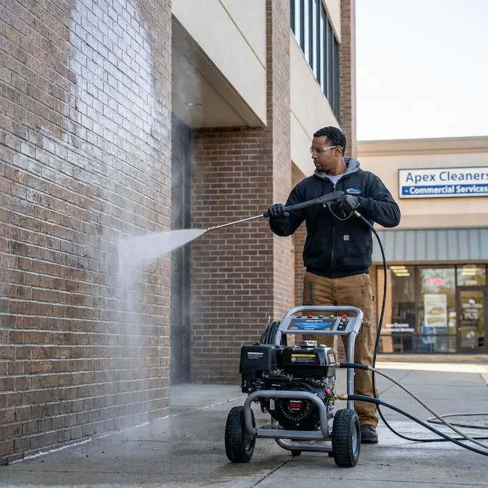 Commercial building exterior pressure washing in Atlanta