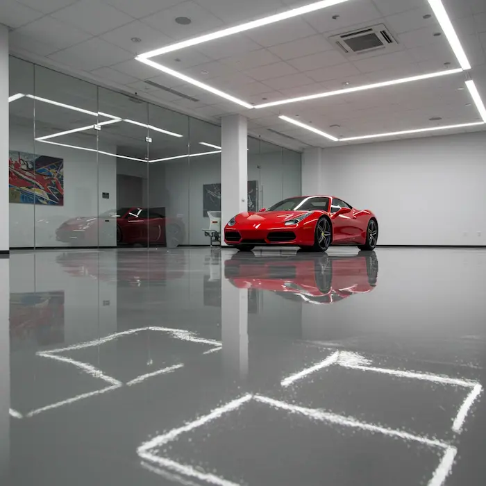 Auto dealership service bay chemical resistant floor Atlanta