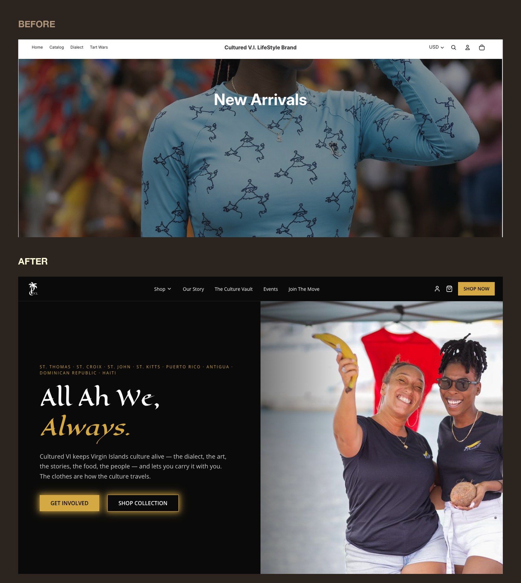 Cultured VI before and after brand strategy and identity