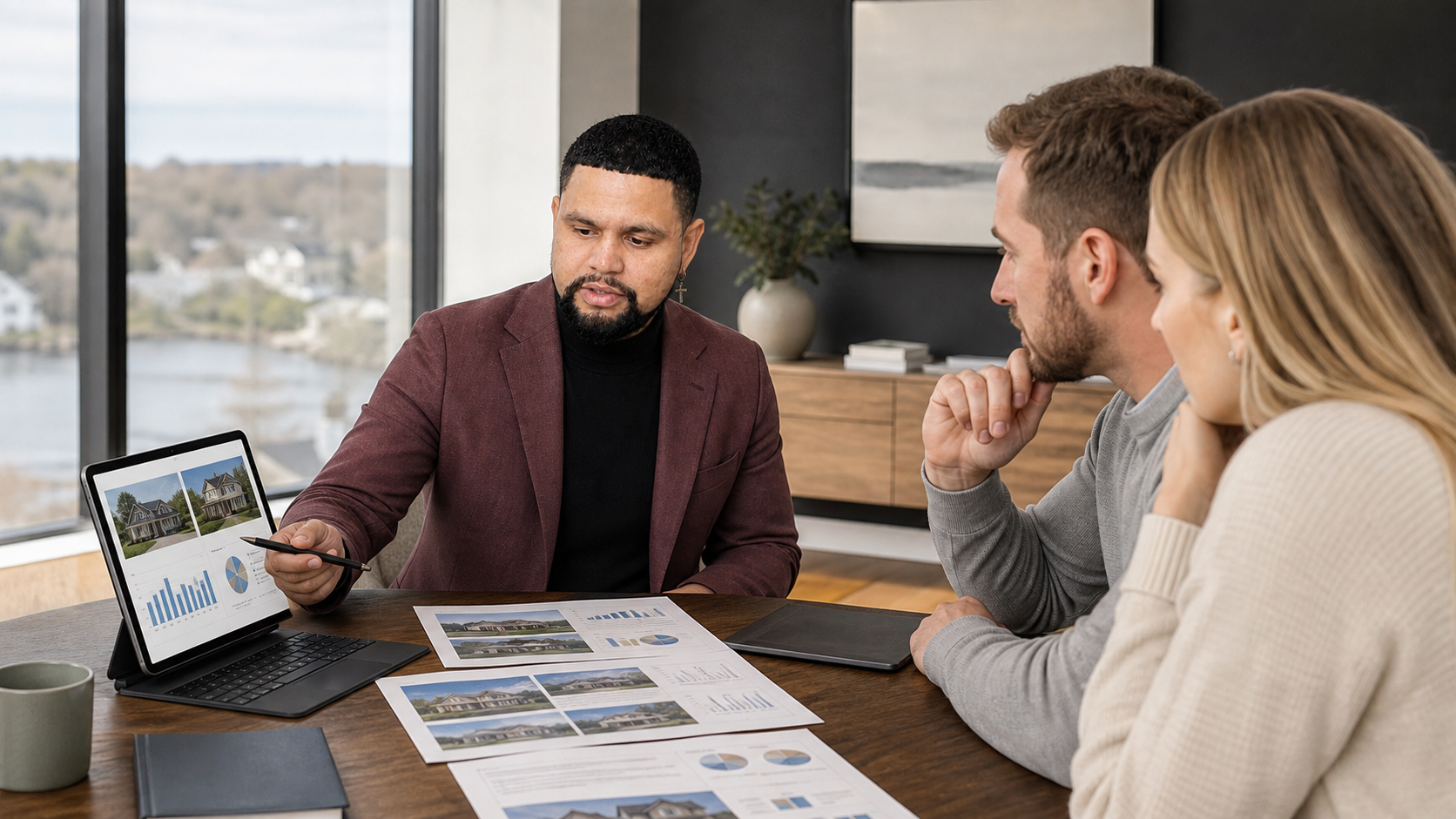 Ariel reviewing a multifamily property with an owner.