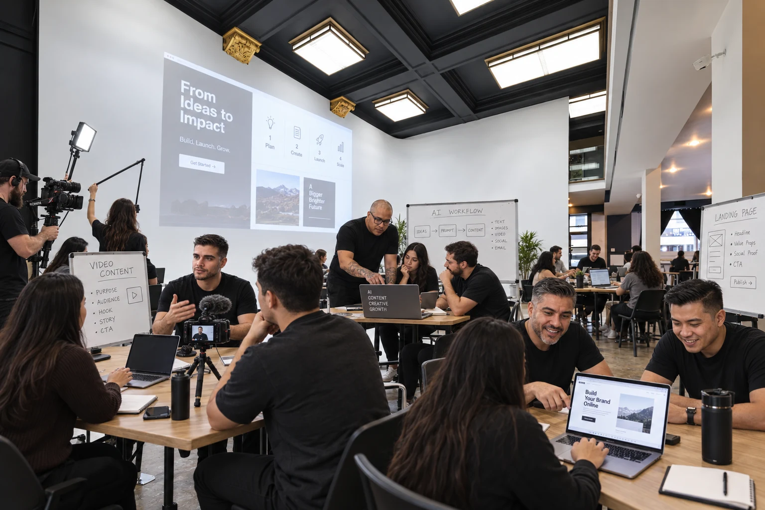 Recreación con IA del workshop propuesto en Space67: producción de contenido y mesas de creación