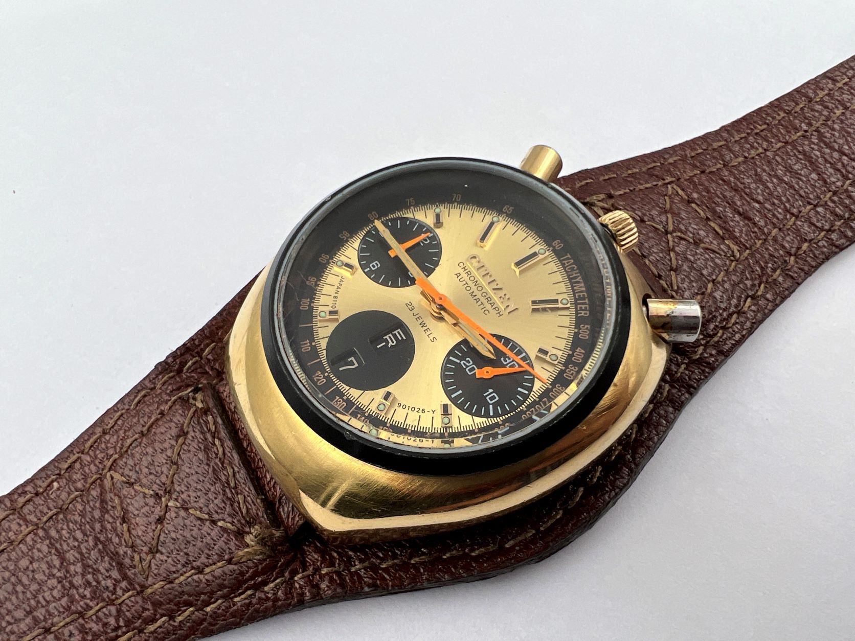 Vintage CITIZEN Bullhead 67-9020 Brad Pitt Chronograph Fly-Back