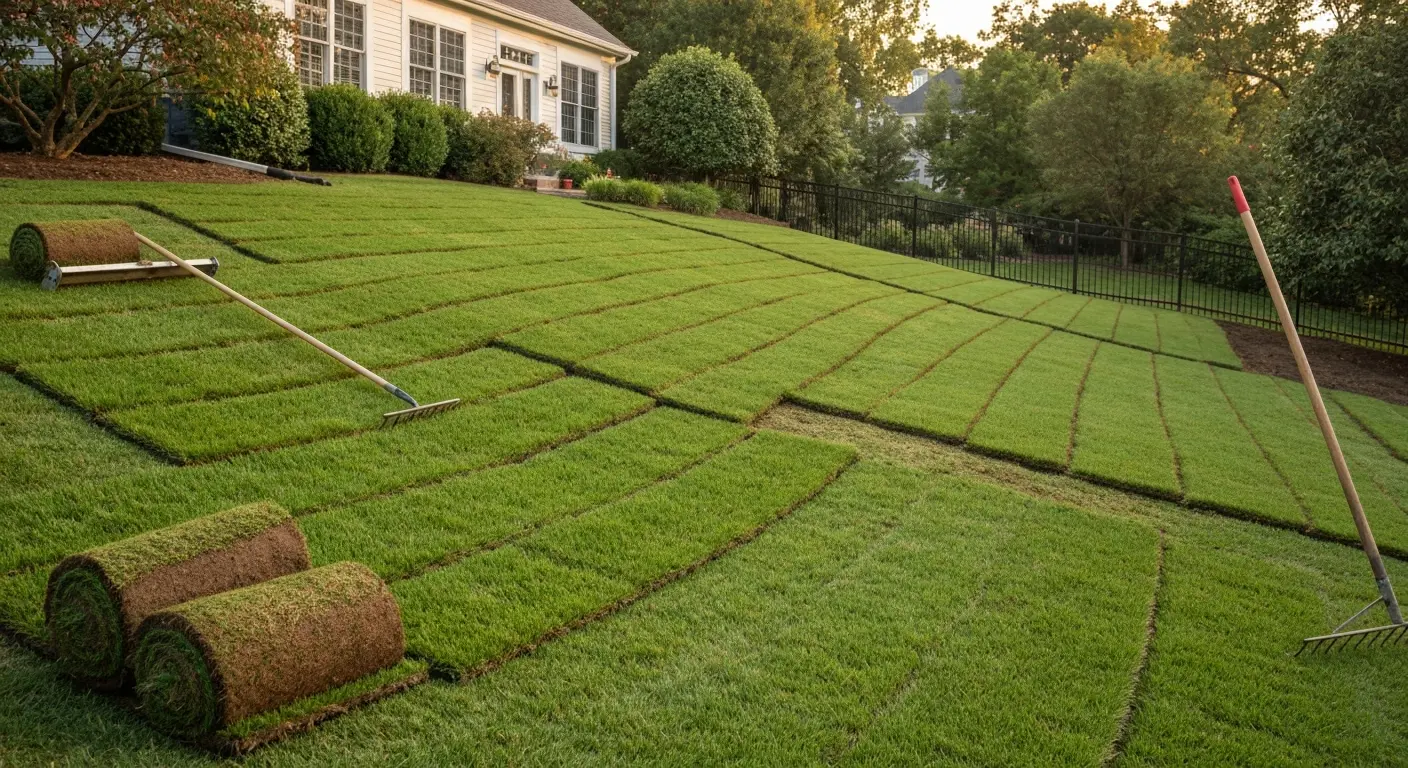 Slope and drainage sod installation