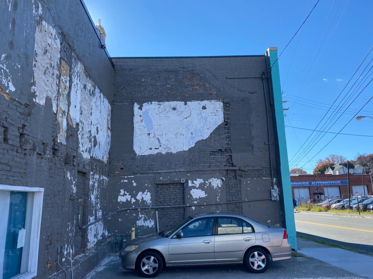 Commercial building exterior before renovation