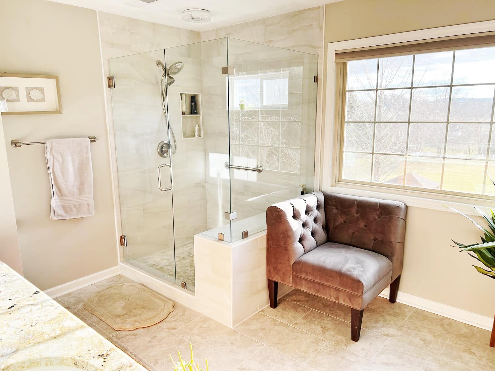Large glass shower after bathroom renovation