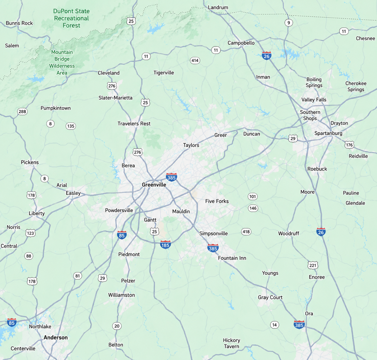 Aerial view of Upstate South Carolina — Greenville region
