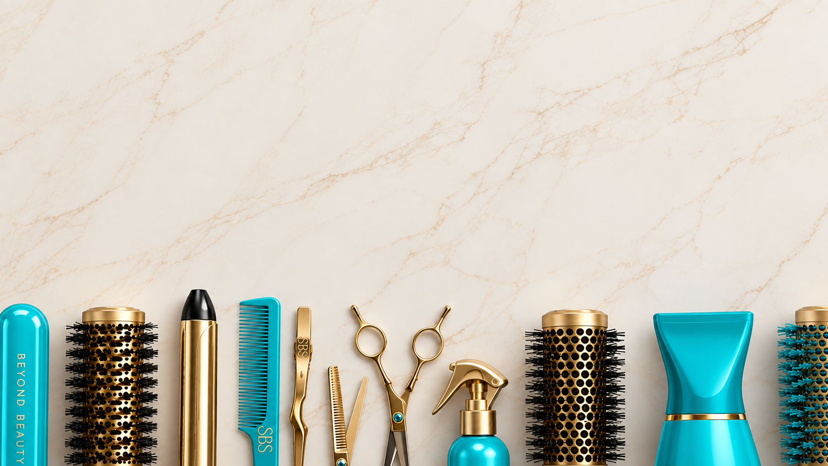 A flatlay of beauty and styling tools