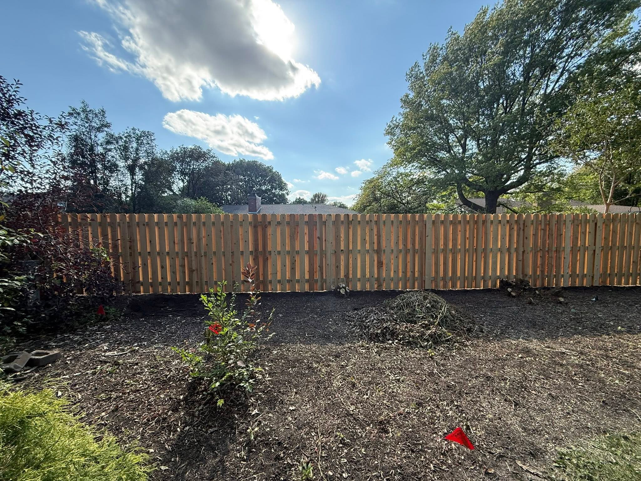 Cedar shadowbox privacy fence installed in a Lincoln NE backyard by Rio Fence Co.