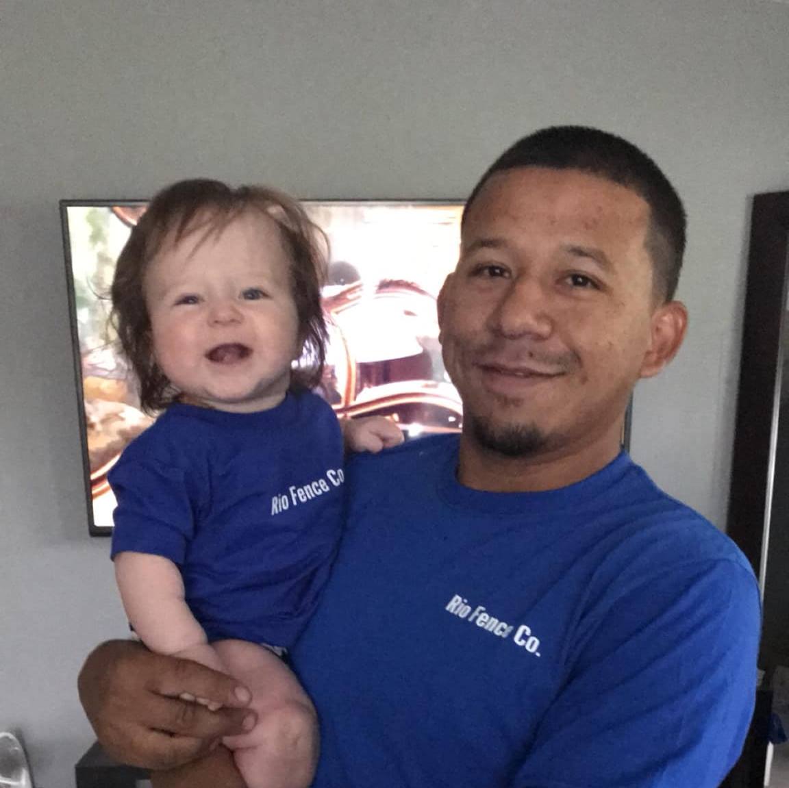 Jorge Hernandez, owner of Rio Fence Co., wearing a Rio Fence Co. shirt in Lincoln, NE
