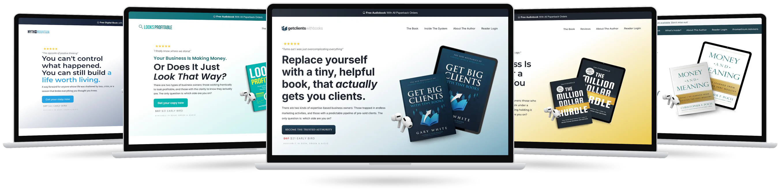 Bookfunnels book sales pages shown on laptops