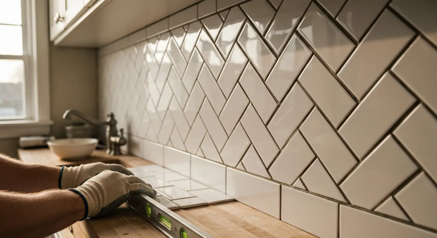 Subway tile backsplash installation