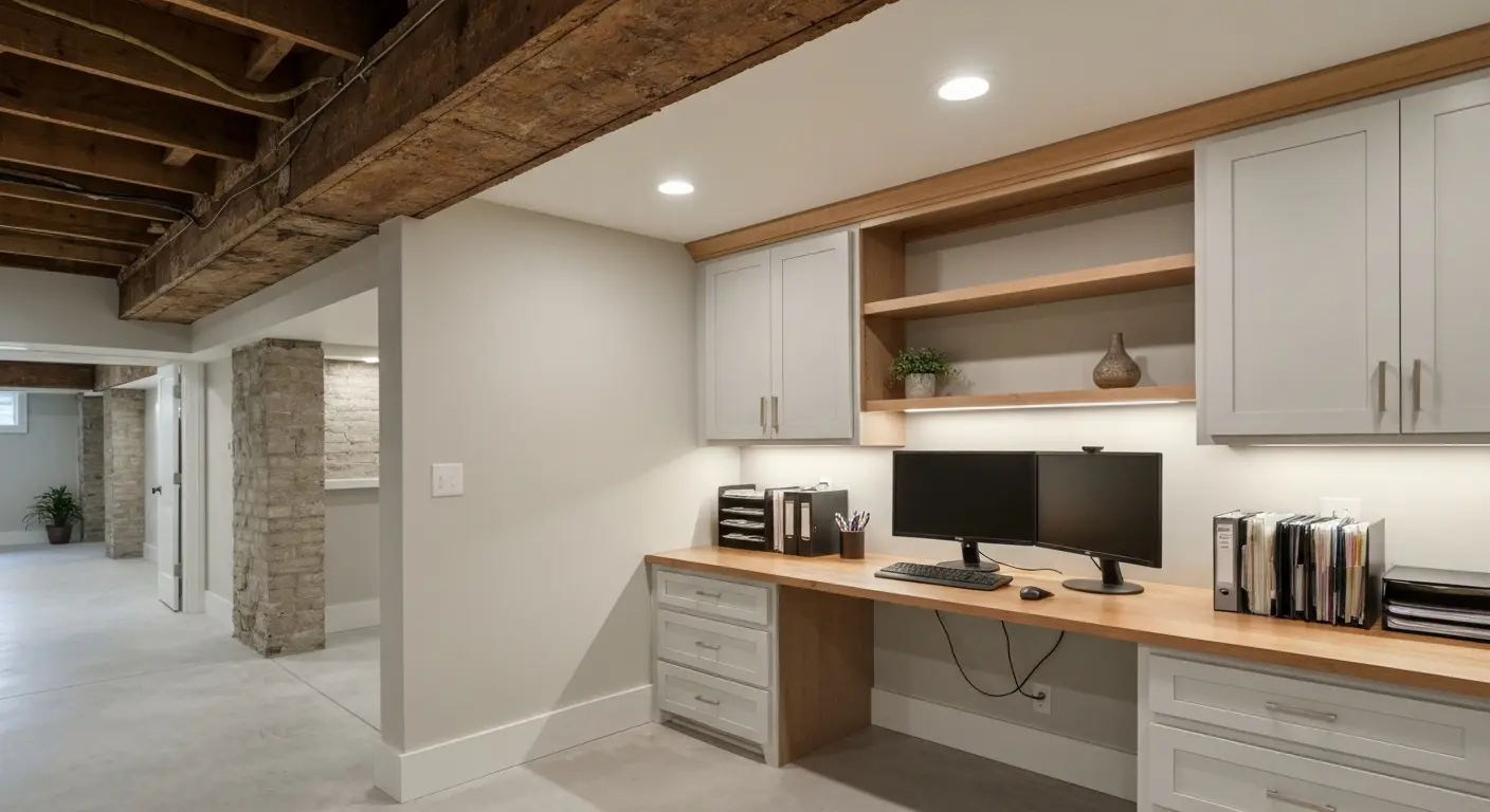 Home office in finished basement