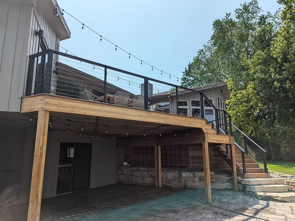 Multi-level deck with string lighting