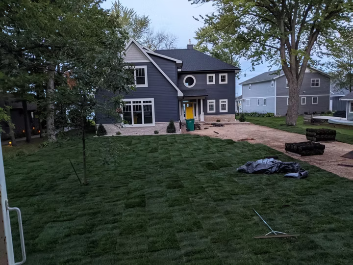 Finished sod and retaining wall