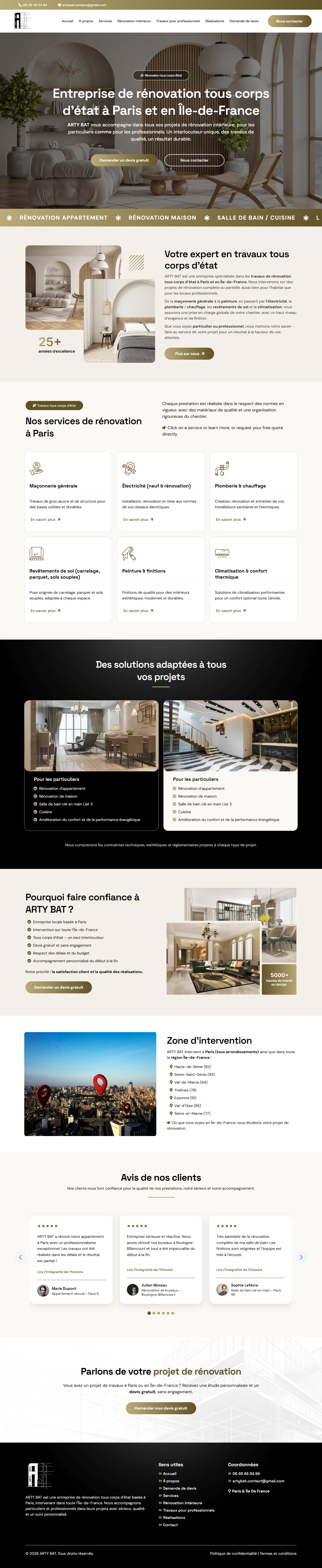 Site officiel d'Arty Bat : Entreprise de rénovation tous corps d'état à Paris et en Île-de-France, spécialisée dans la transformation d'appartements, maisons, salles de bain et cuisines de luxe avec un design moderne.