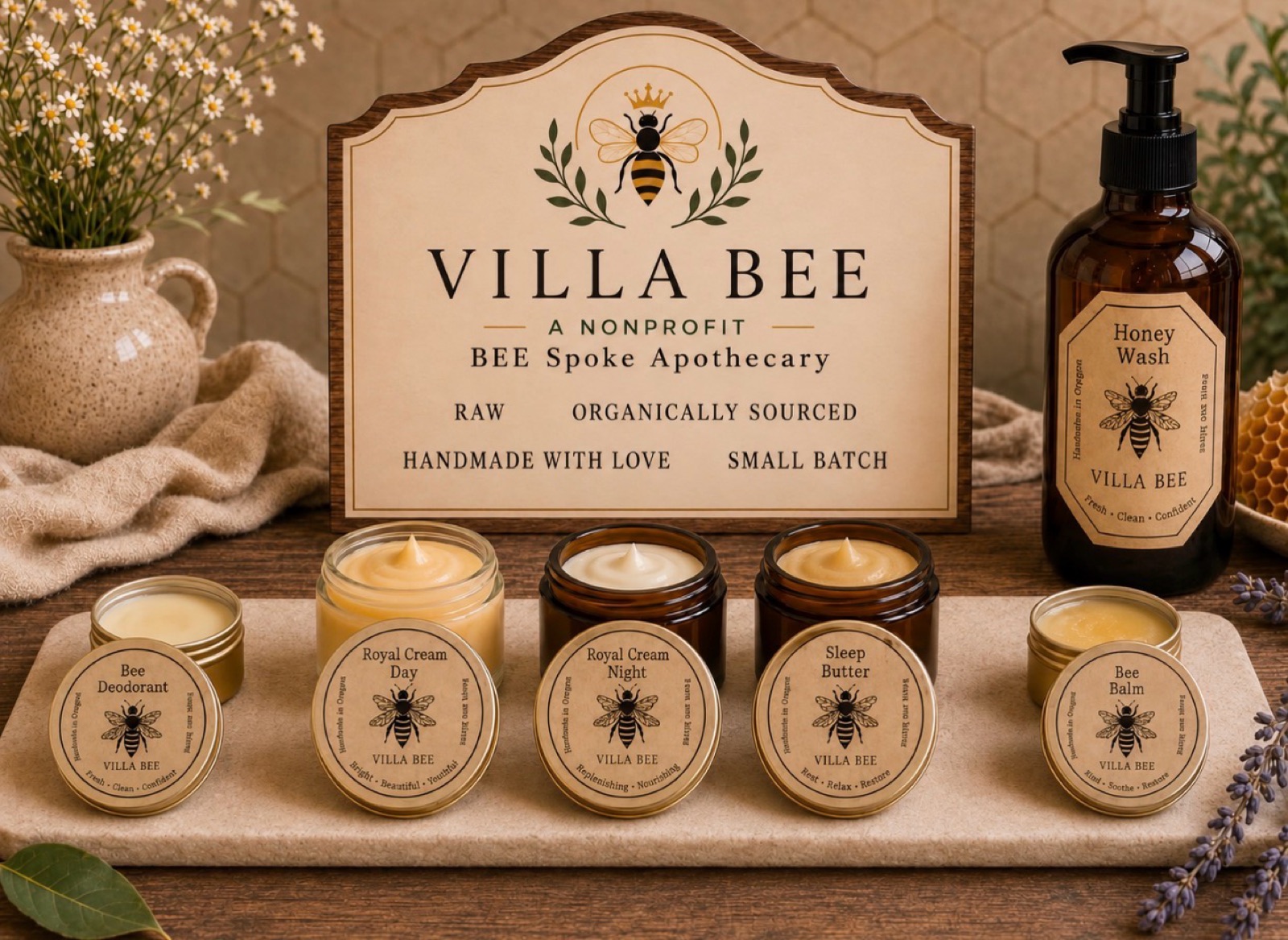 The Villa Bee apothecary display