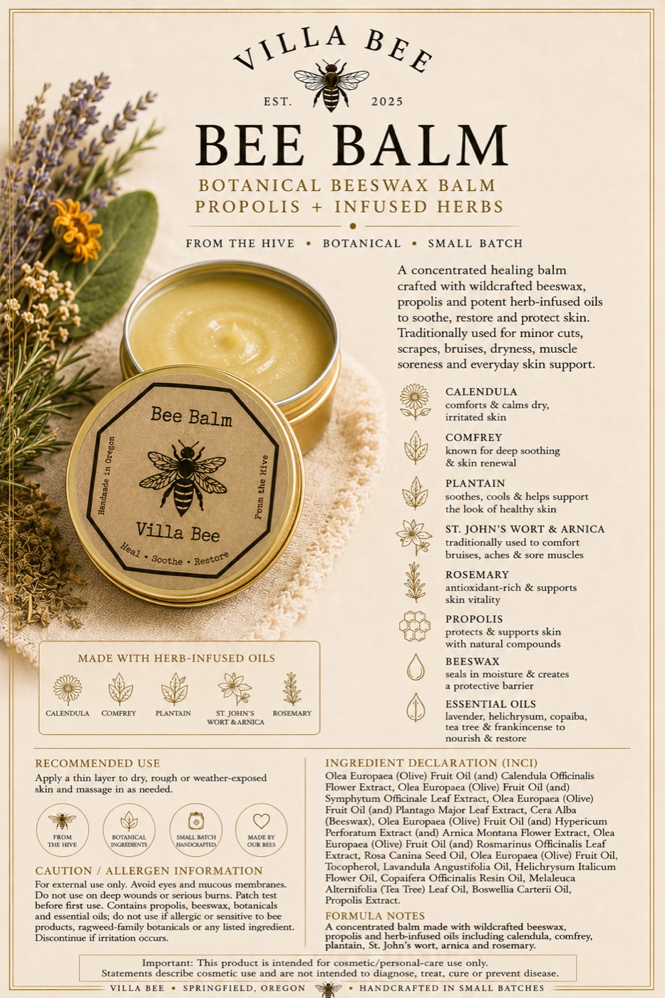 Villa Bee Bee Balm product sheet