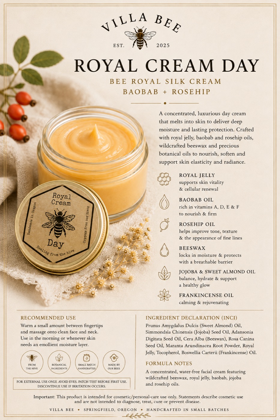 Villa Bee Royal Cream: Day product sheet