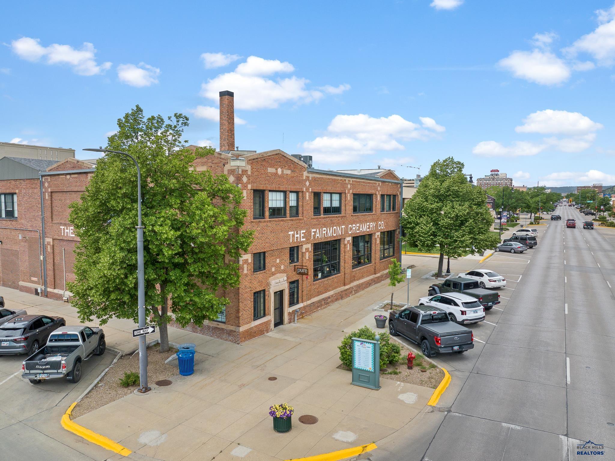 Aerial view of the Fairmont Creamery at Main and 2nd Street