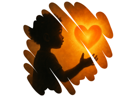 Black child surrounded by warm golden light, symbolizing emotional healing, safety, and the release of isolation Black child surrounded by warm golden light, symbolizing emotional healing, safety, and the release of isolation