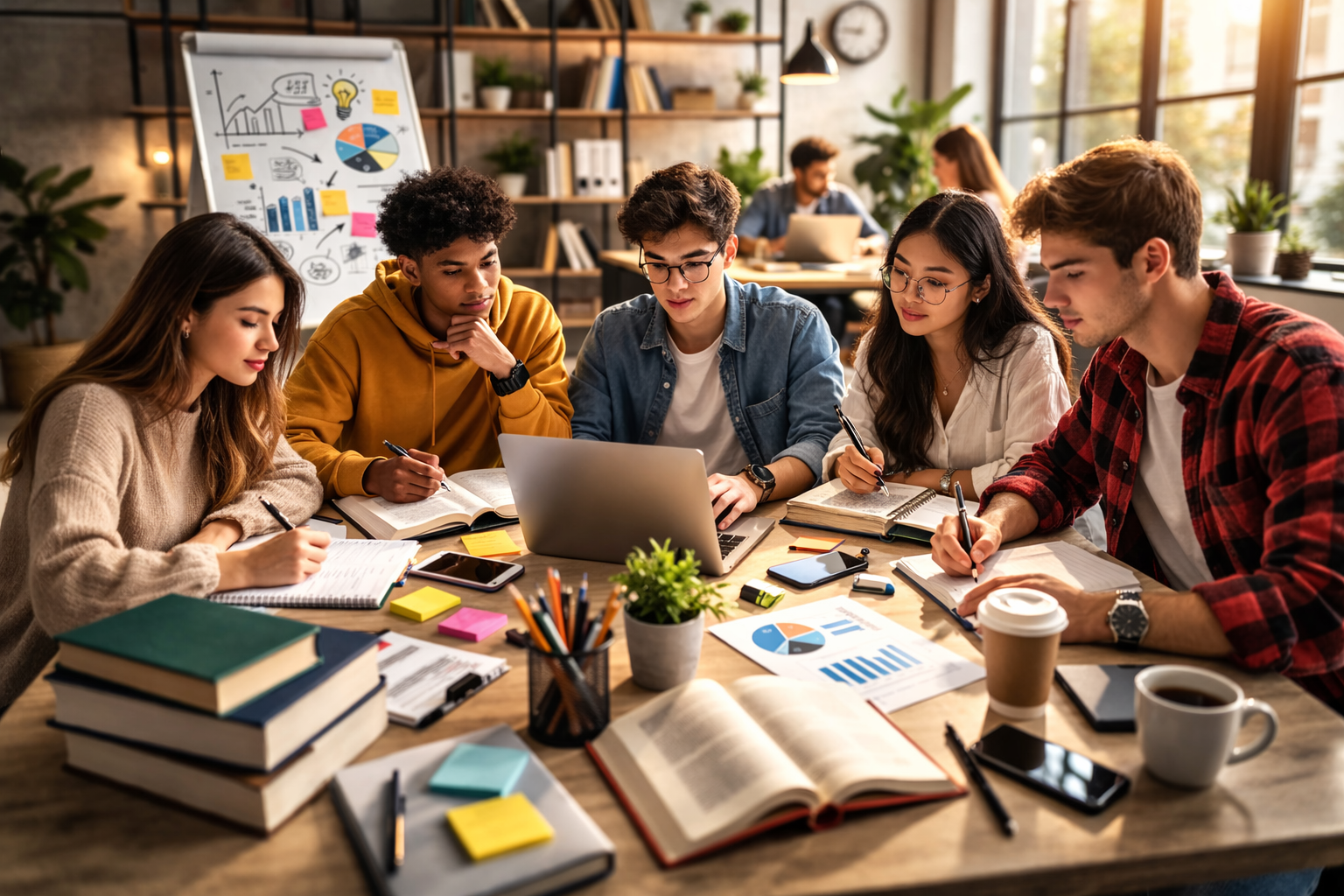 Estudiantes estudiando con laptop