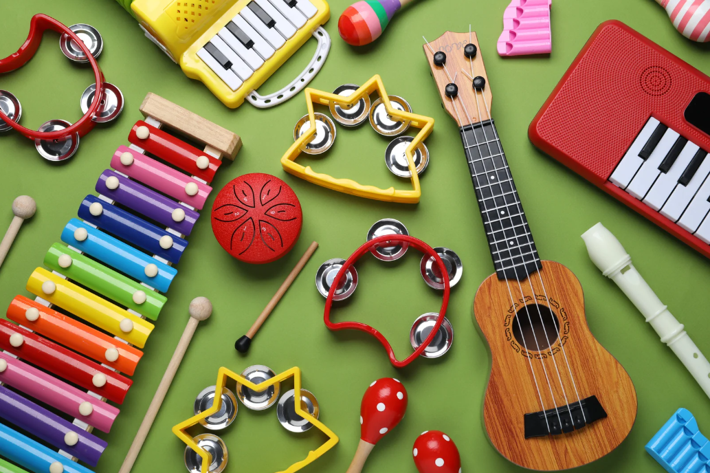 Music therapy instruments arranged for sensory-based therapeutic session