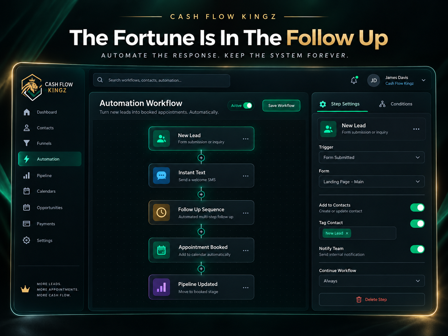 Cash Flow Kingz automated lead follow up workflow