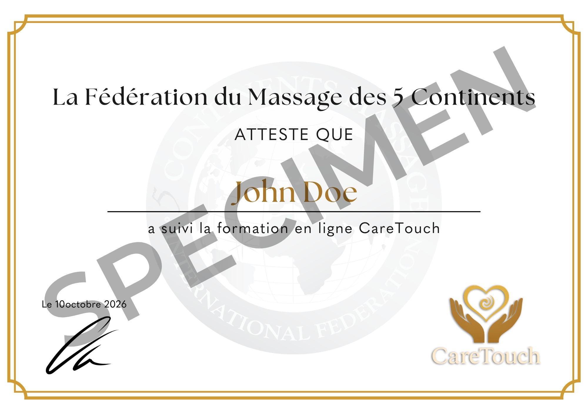 Aperçu du diplôme de fin de formation CareTouch