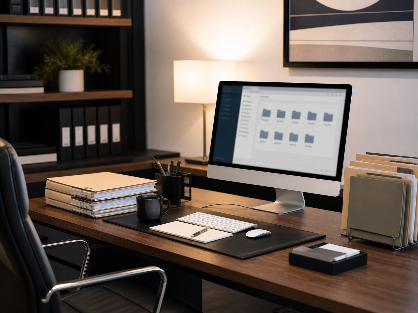 Remote-first financial advisory consultation with laptop video call and secure document sharing