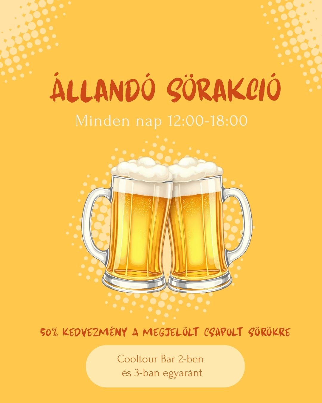 Sör akció Budapest belvárosában – napi félár a CoolTour Bar 2 és 3 helyszínein