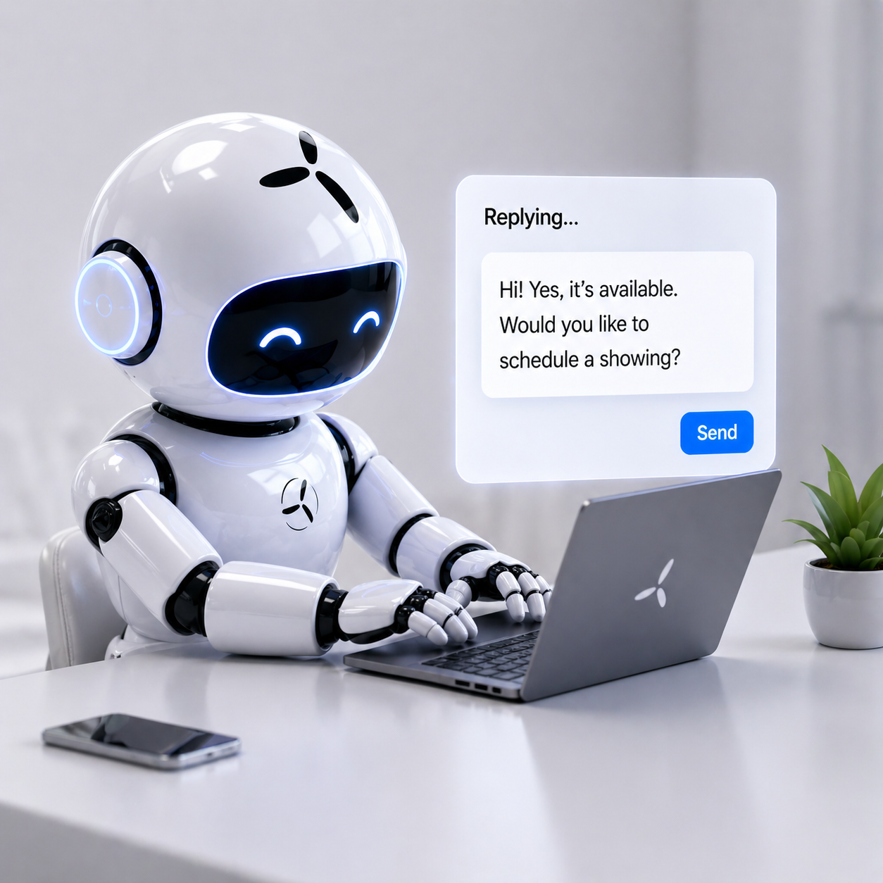 PROP AI mascot replying to a lead
