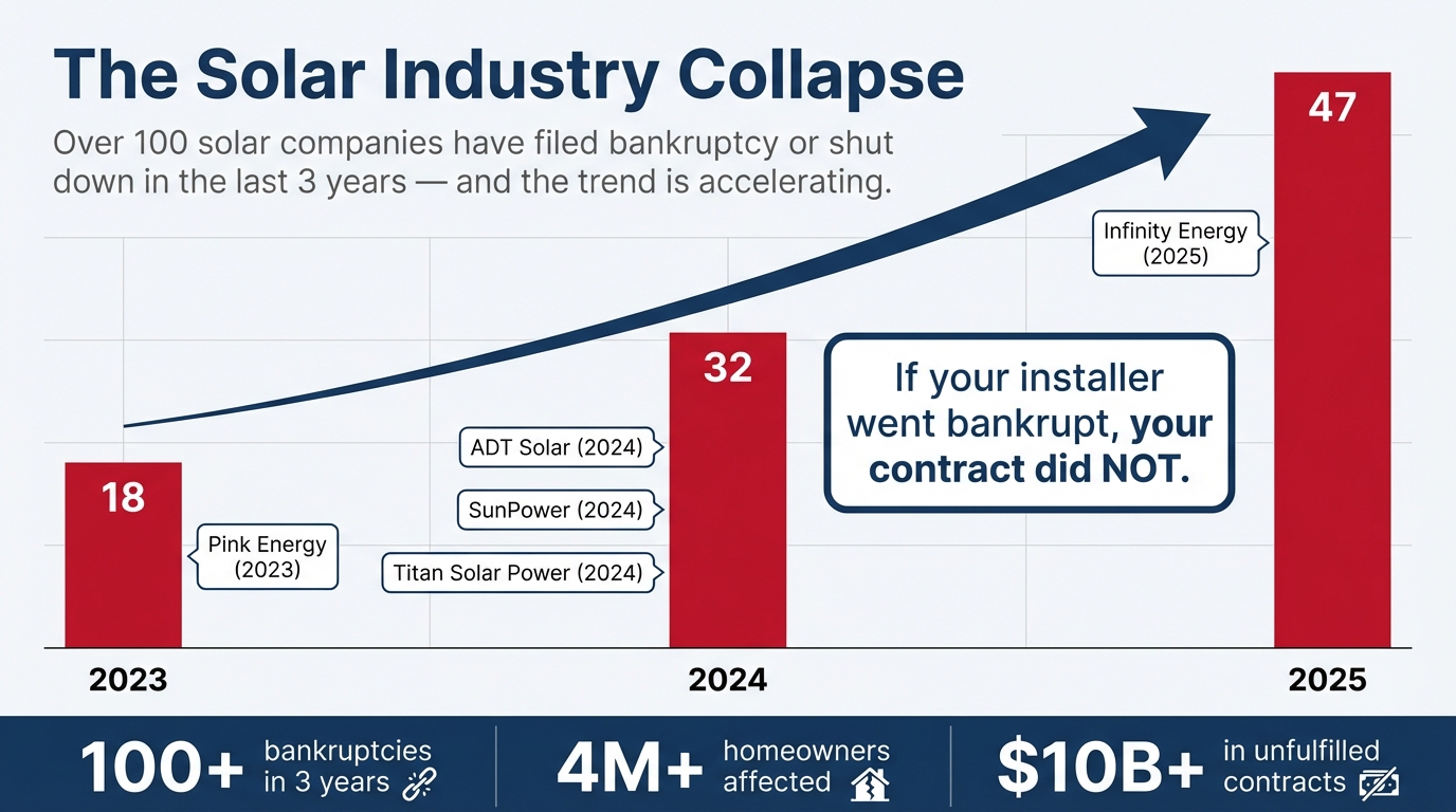 Timeline of 100+ solar company bankruptcies over 3 years
