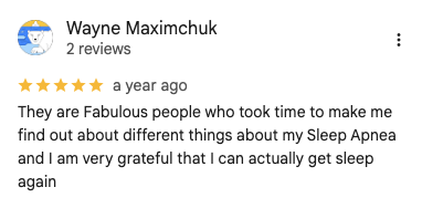 Google review for A2Z Sleep & Oxygen