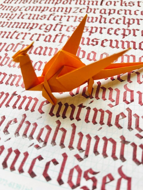 Second origami creation from calligraphy practice pages by Janet Murata