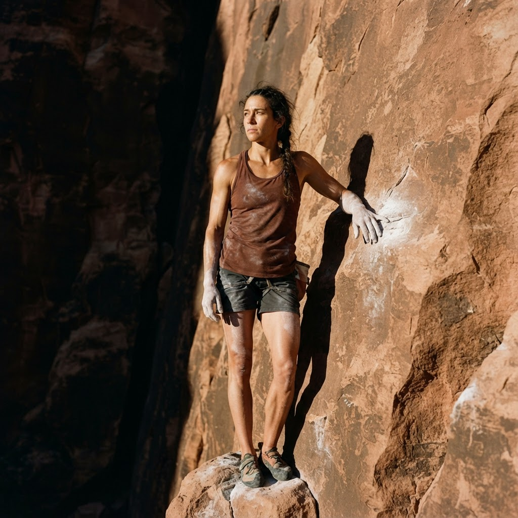 Ines Kalu standing beside a climbing wall