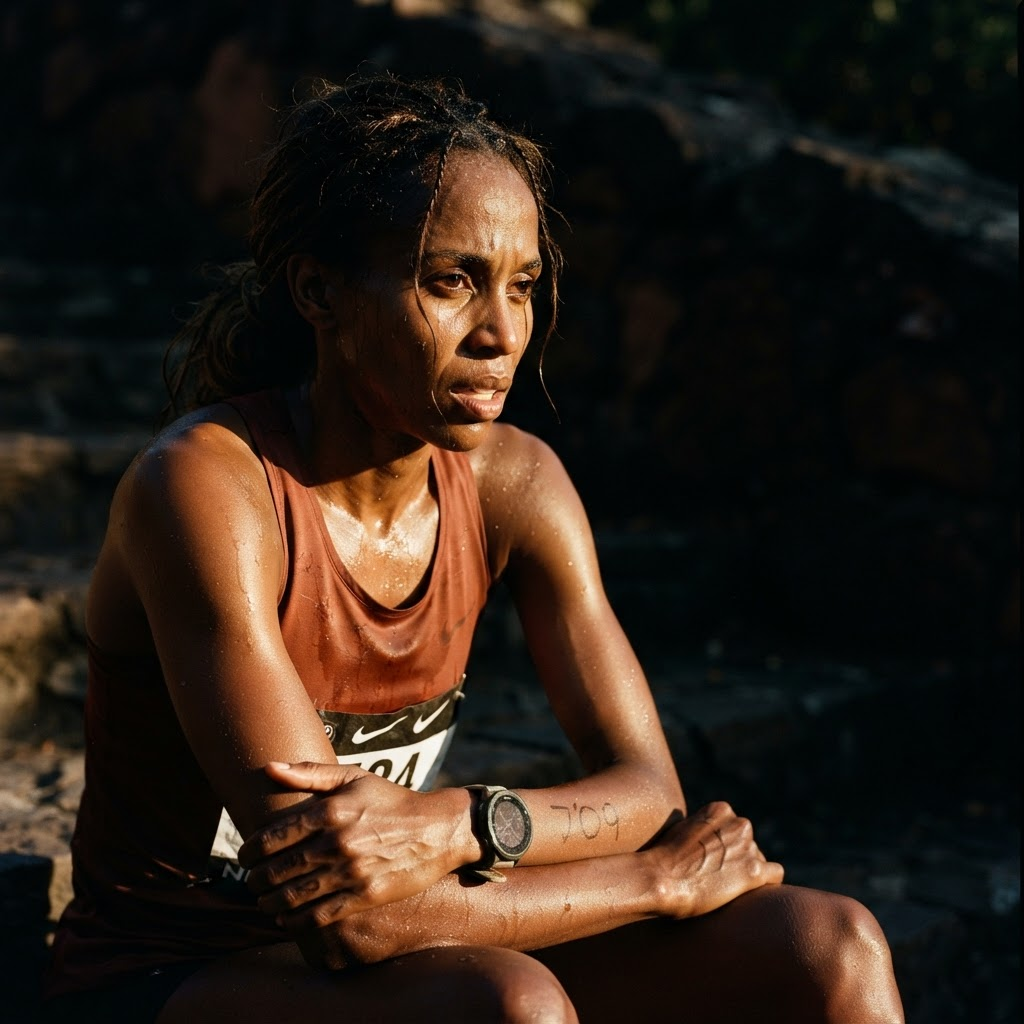 Mara Solano resting after a race