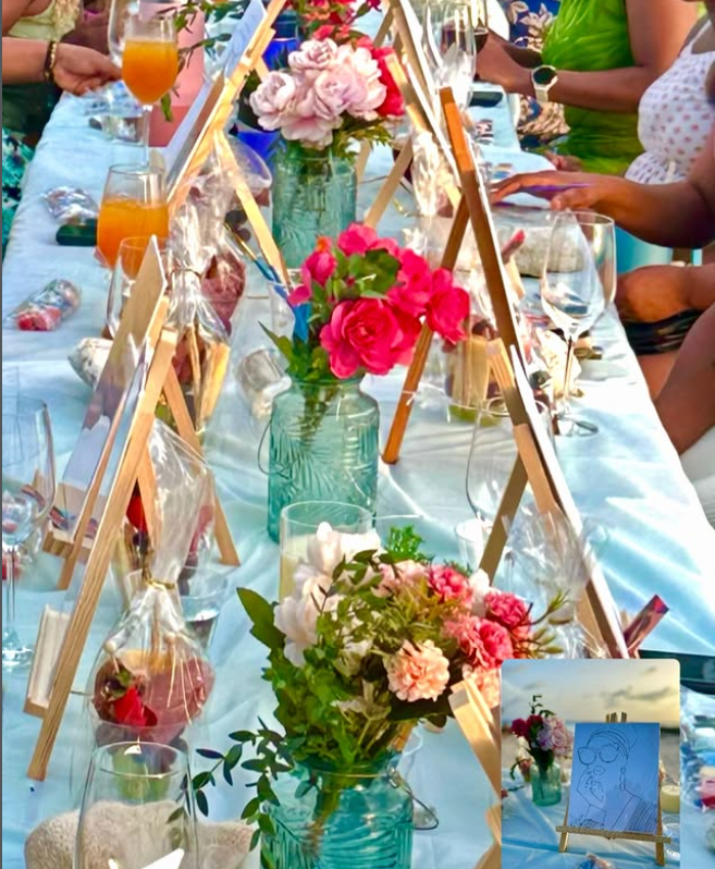 Luxury picnic tablescape with elegant place settings