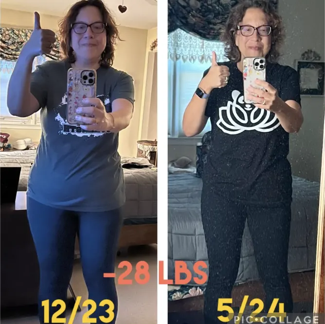 Member comparison with the original labels: minus 28 lbs, 12/23 and 5/24.