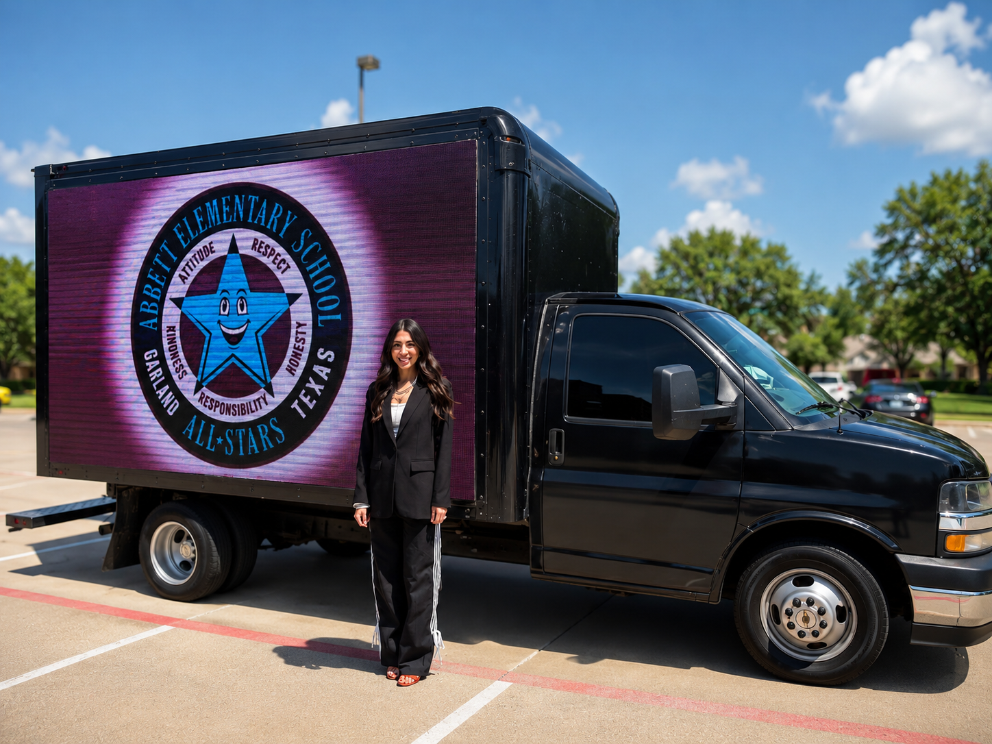 Lux Media Truck with owner standing in front of it