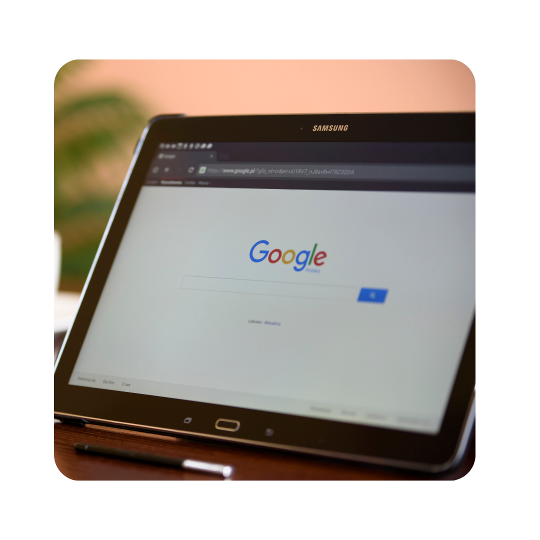 Samsung tablet displaying Google search page, emphasizing local SEO and online visibility for businesses in Abilene.