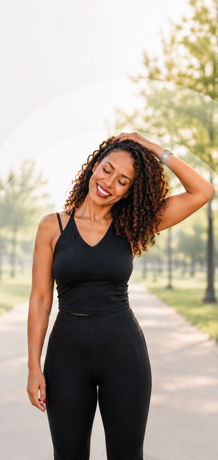 Woman smiling while checking her phone after starting her health assessment